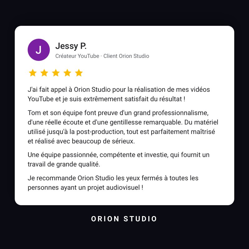 Avis 5 étoiles de Jessy P., créateur YouTube